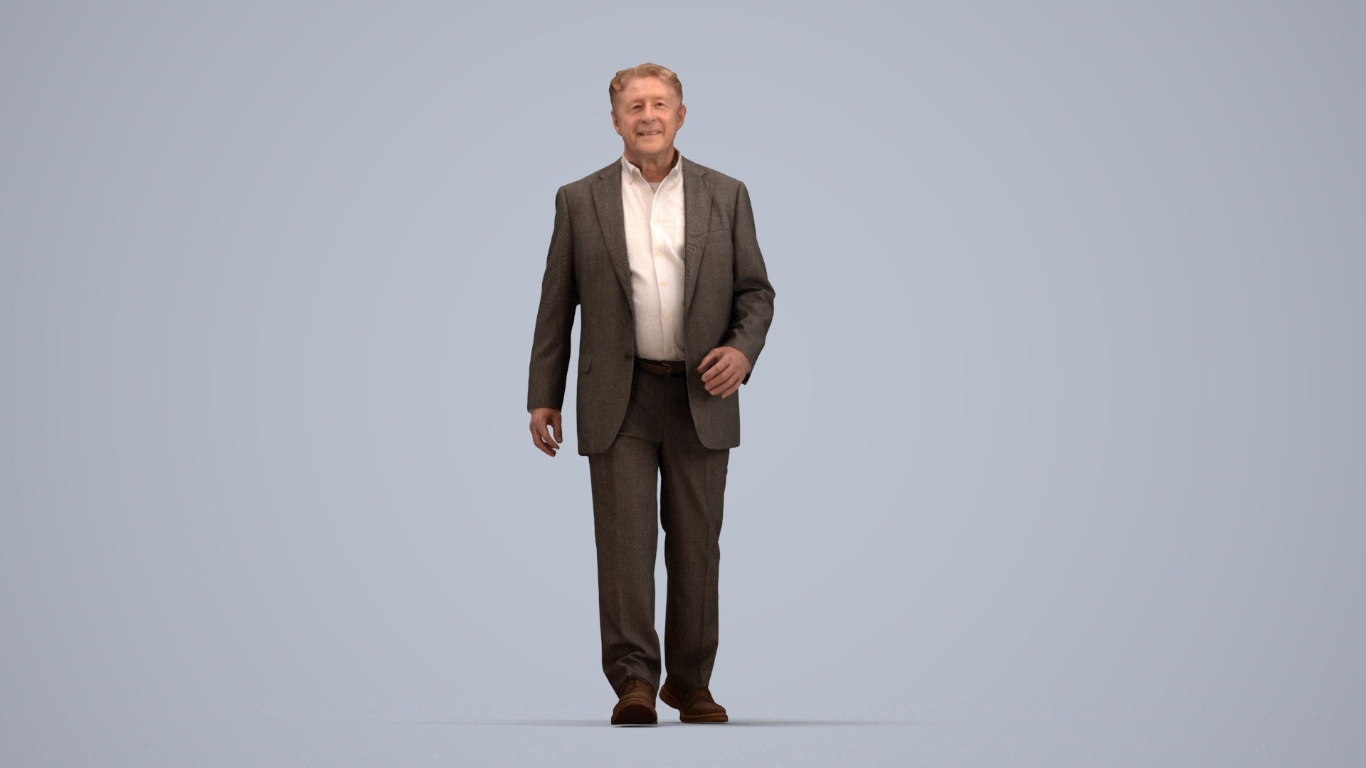 realistic 3D senior man business standing, scanned archviz people for Blender and 3ds Max, top-down view render
