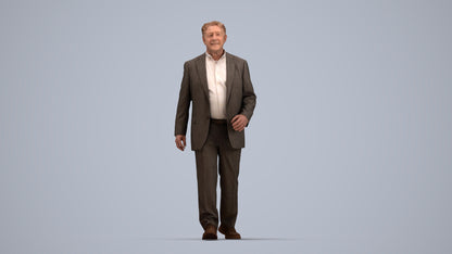 realistic 3D senior man business standing, scanned archviz people for Blender and 3ds Max, top-down view render