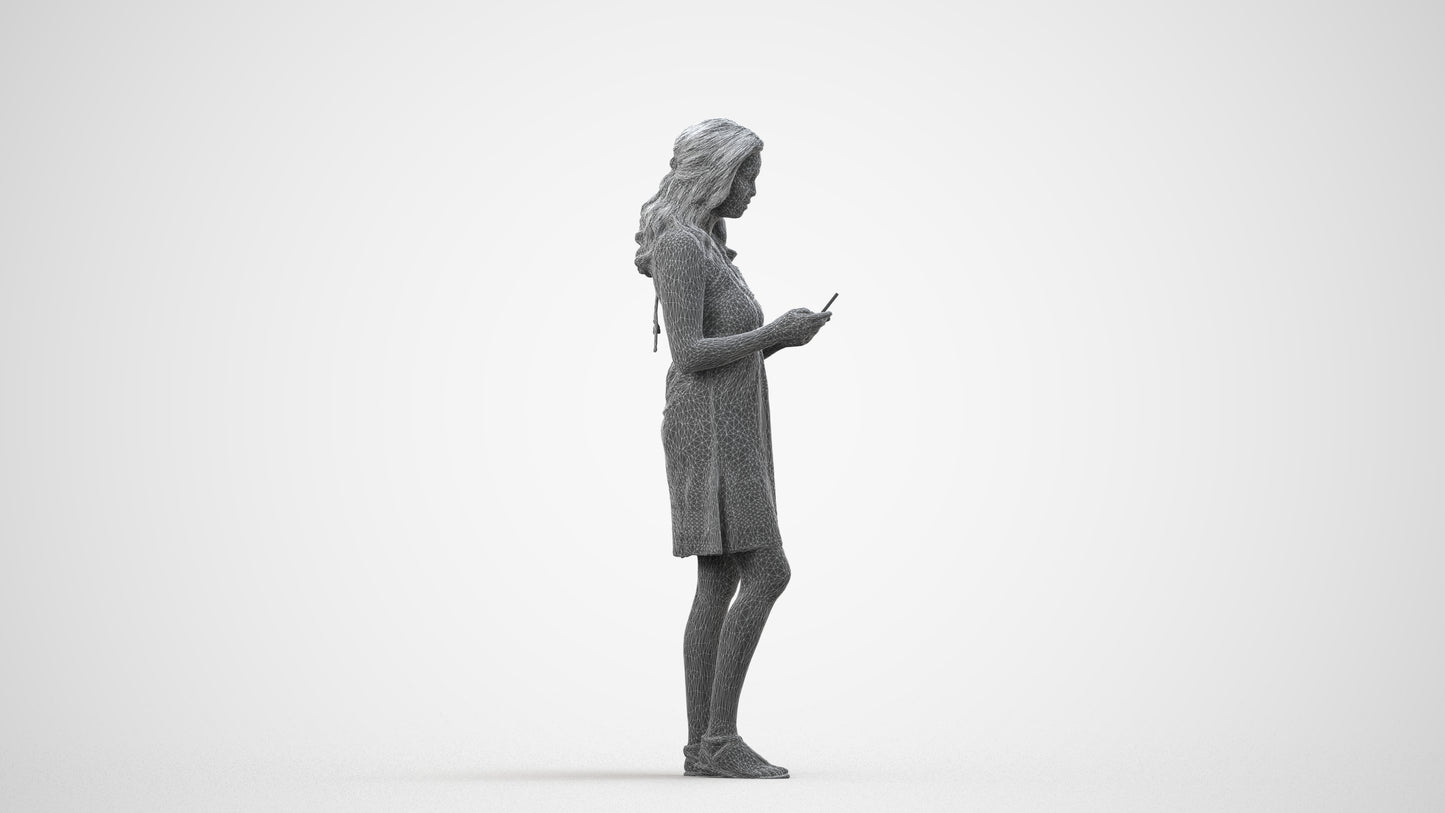 scanned 3D woman casual pool, photogrammetry people for Enscape and V-Ray, wireframe side view