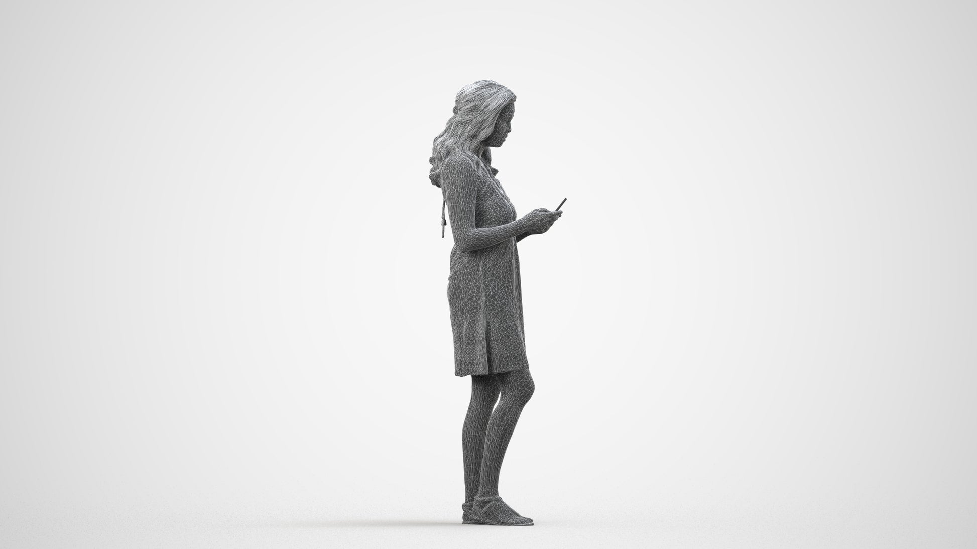 scanned 3D woman casual pool, photogrammetry people for Enscape and V-Ray, wireframe side view