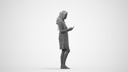 scanned 3D woman casual pool, photogrammetry people for Enscape and V-Ray, wireframe side view