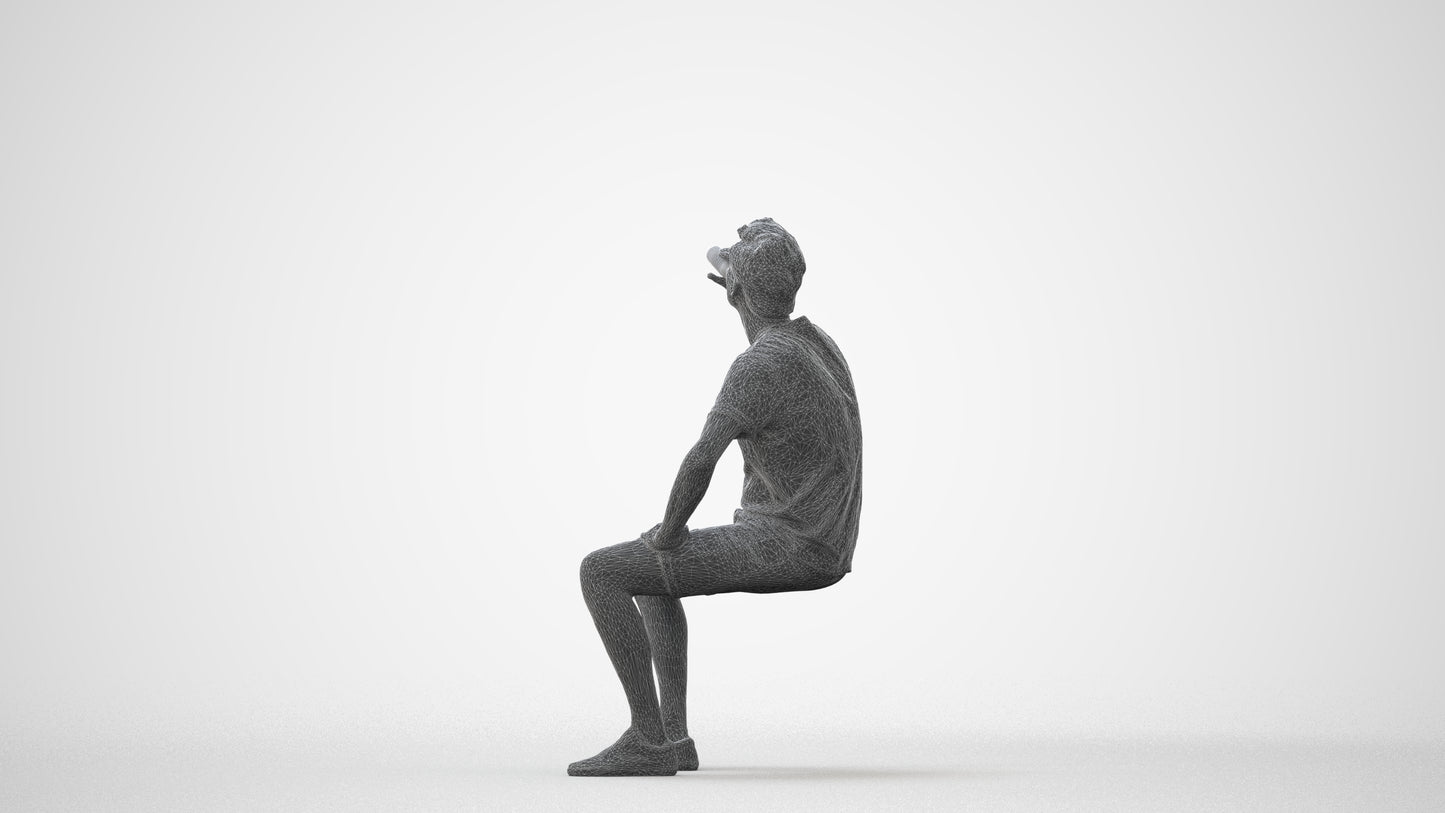 3D scanned man sitting casual, photorealistic archviz people for Enscape and SketchUp, square thumbnail