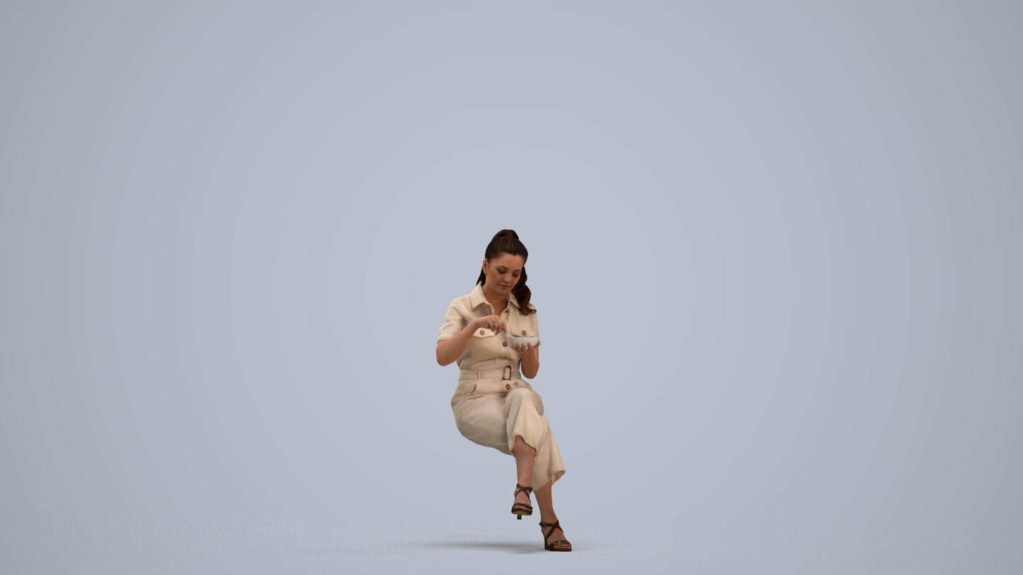 3D scanned woman sitting casual, photorealistic archviz people for Enscape and SketchUp, standing pose render