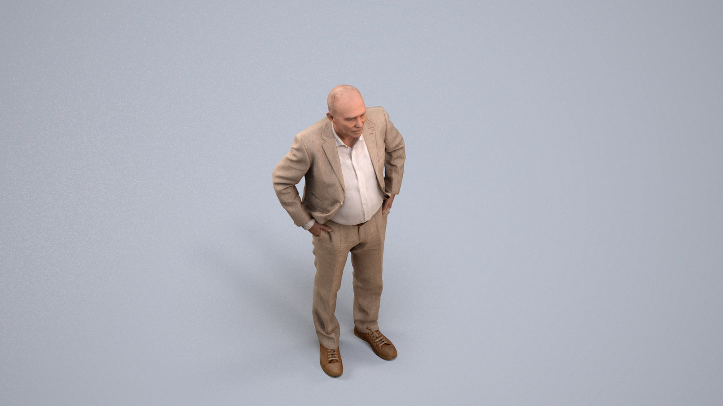 scanned 3D senior man business standing, photogrammetry people for Enscape and V-Ray, back view render