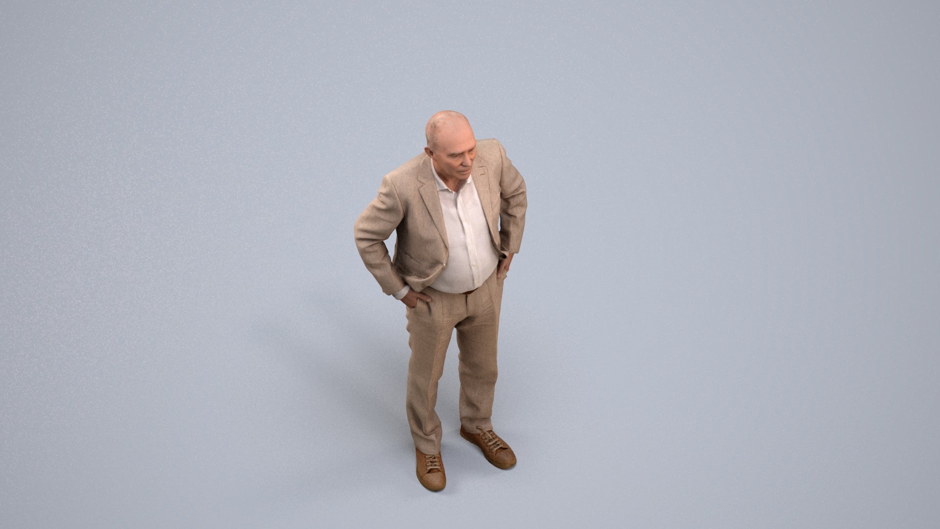scanned 3D senior man business standing, photogrammetry people for Enscape and V-Ray, back view render