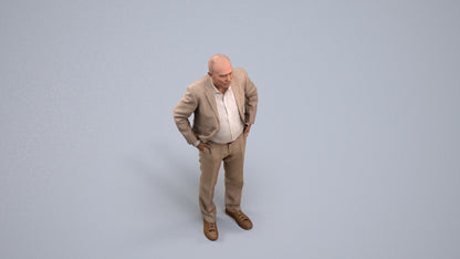 scanned 3D senior man business standing, photogrammetry people for Enscape and V-Ray, back view render
