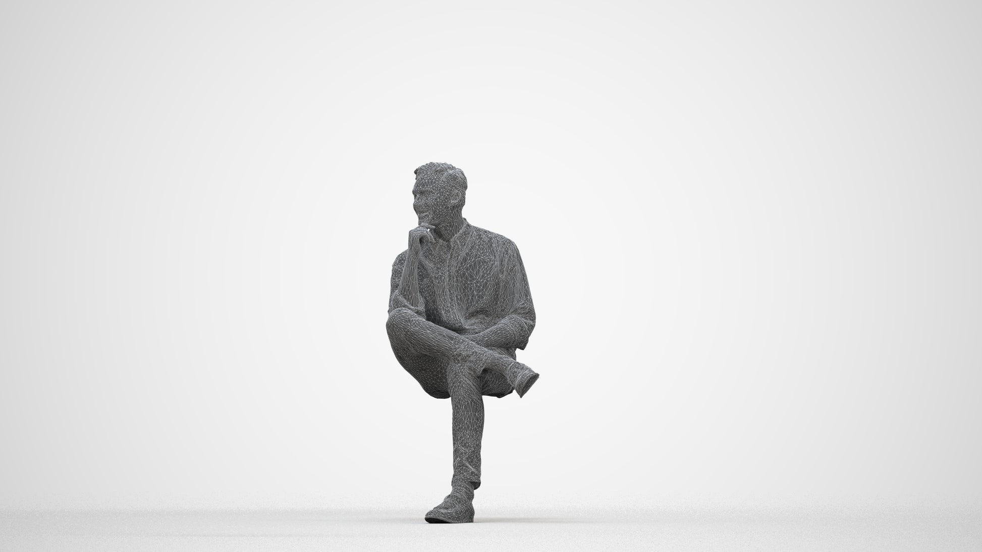 realistic 3D man casual sitting, scanned archviz people for Blender and 3ds Max, wireframe back view