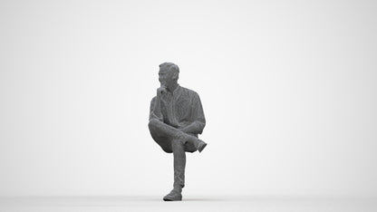 realistic 3D man casual sitting, scanned archviz people for Blender and 3ds Max, wireframe back view