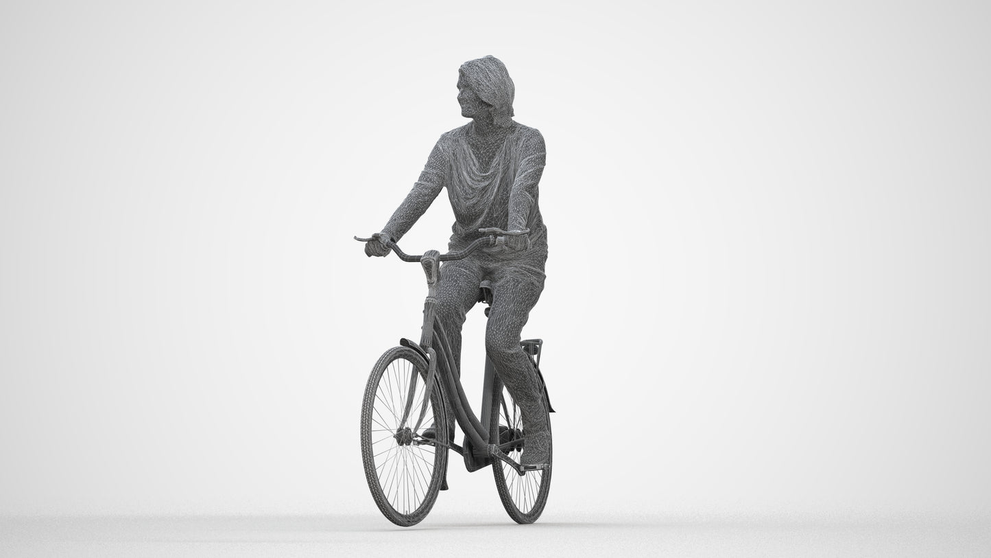 3D people model woman casual cycling, scanned human for 3ds Max rendering, wireframe back view
