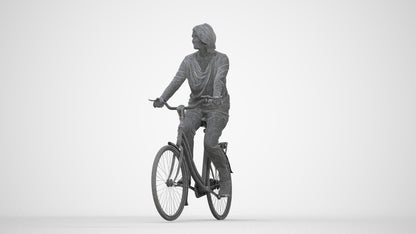 3D people model woman casual cycling, scanned human for 3ds Max rendering, wireframe back view