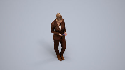 3D human model woman business standing, photogrammetry scanned person for archviz, back view render