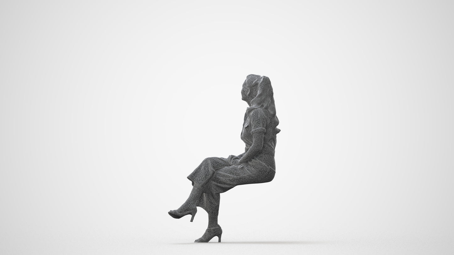 3D scanned woman sitting formal, photorealistic archviz people for Enscape and SketchUp, square thumbnail