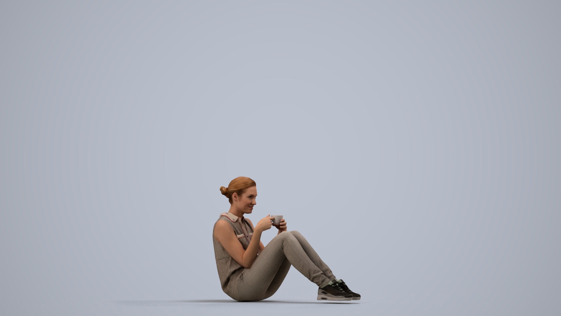 photogrammetry 3D woman casual business, realistic human model archviz FBX, side view render