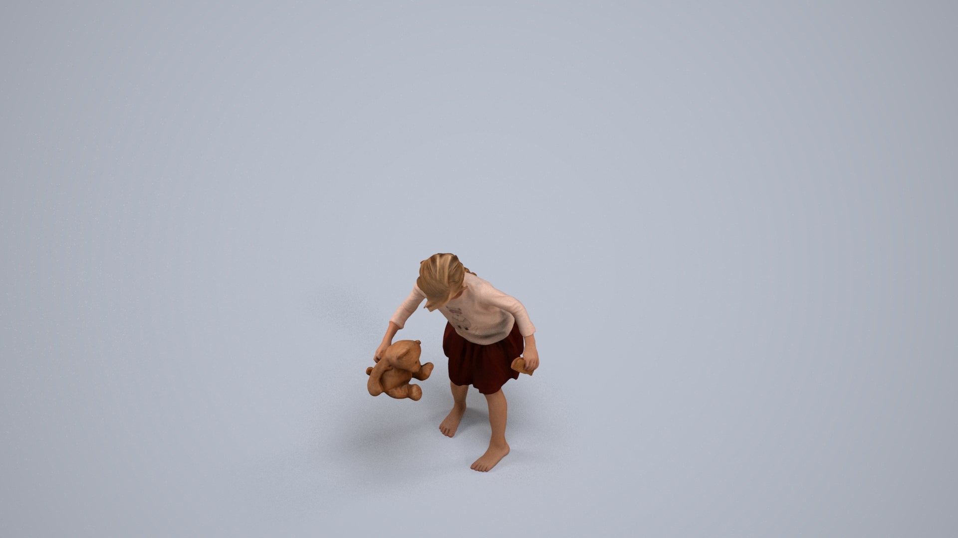 realistic 3D human girl kids, archviz people FBX OBJ for Blender, back view render