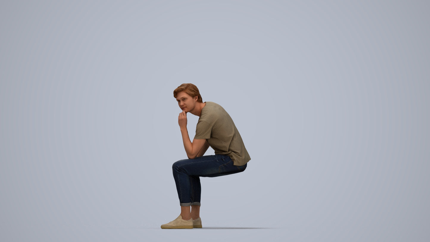 3D scanned man sitting casual, photorealistic archviz people for Enscape and SketchUp, top-down view render
