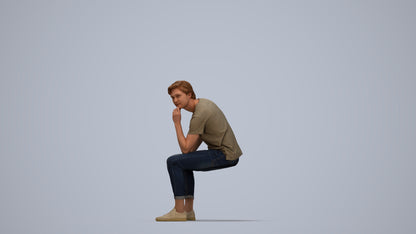 3D scanned man sitting casual, photorealistic archviz people for Enscape and SketchUp, top-down view render