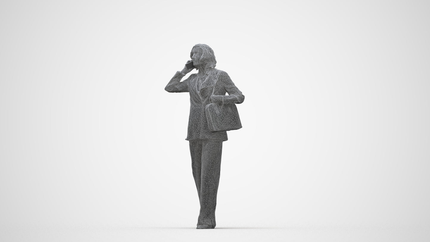 scanned 3D senior woman business walking, photogrammetry people for Enscape and V-Ray, wireframe back view