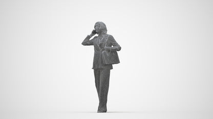scanned 3D senior woman business walking, photogrammetry people for Enscape and V-Ray, wireframe back view