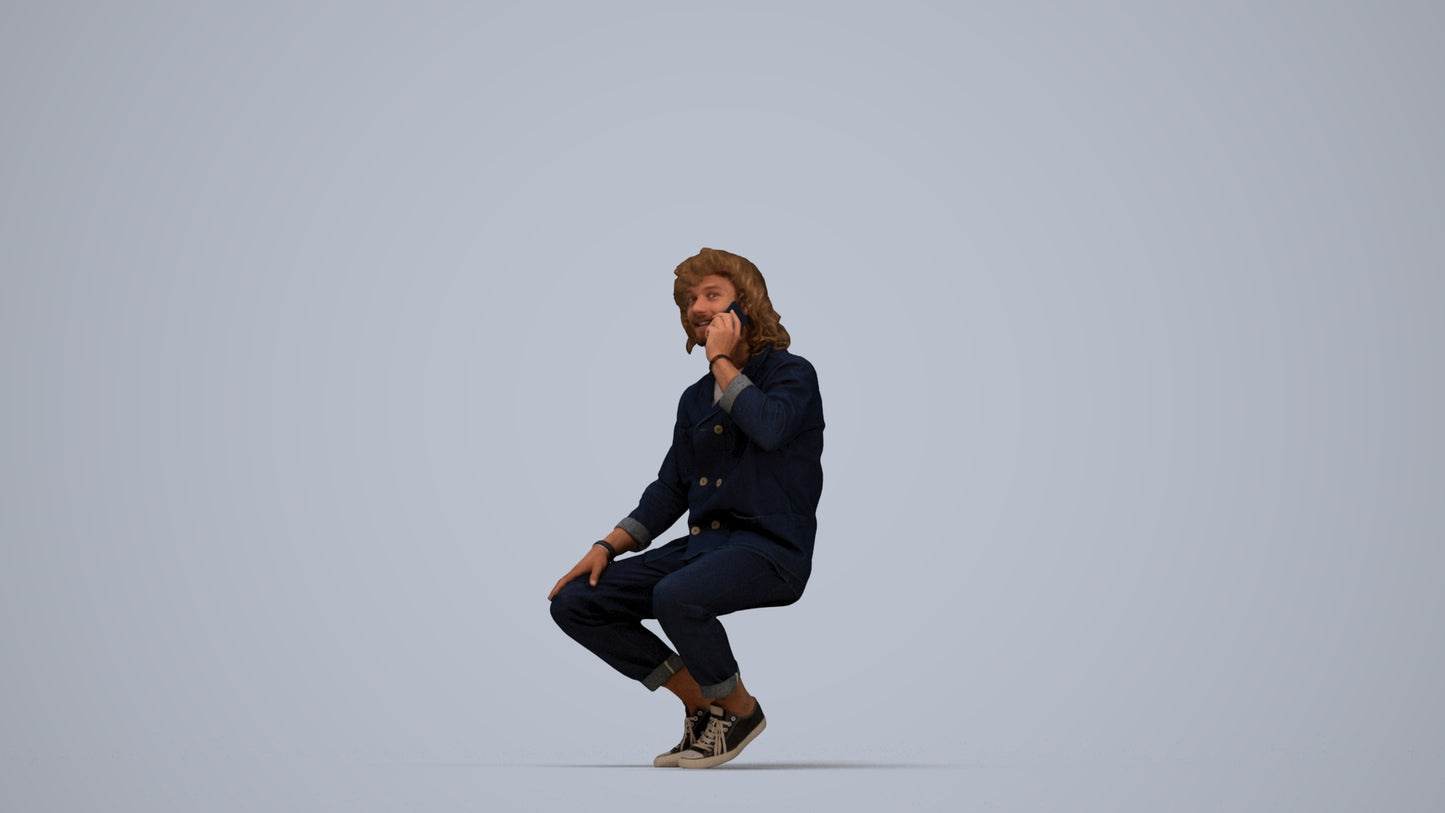 realistic 3D man casual sitting, scanned archviz people for Blender and 3ds Max, top-down view render