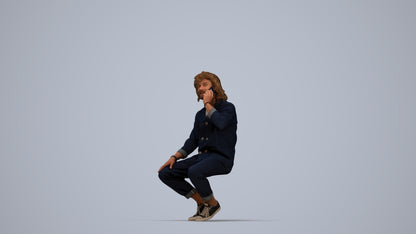 realistic 3D man casual sitting, scanned archviz people for Blender and 3ds Max, top-down view render