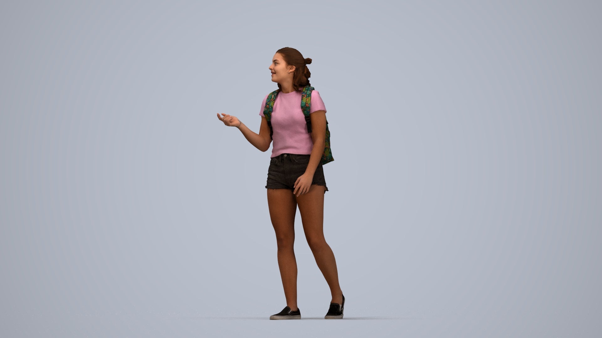 3D scanned girl standing casual, photorealistic archviz people for Enscape and SketchUp, top-down view render