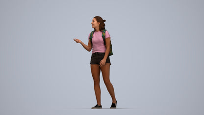 3D scanned girl standing casual, photorealistic archviz people for Enscape and SketchUp, top-down view render