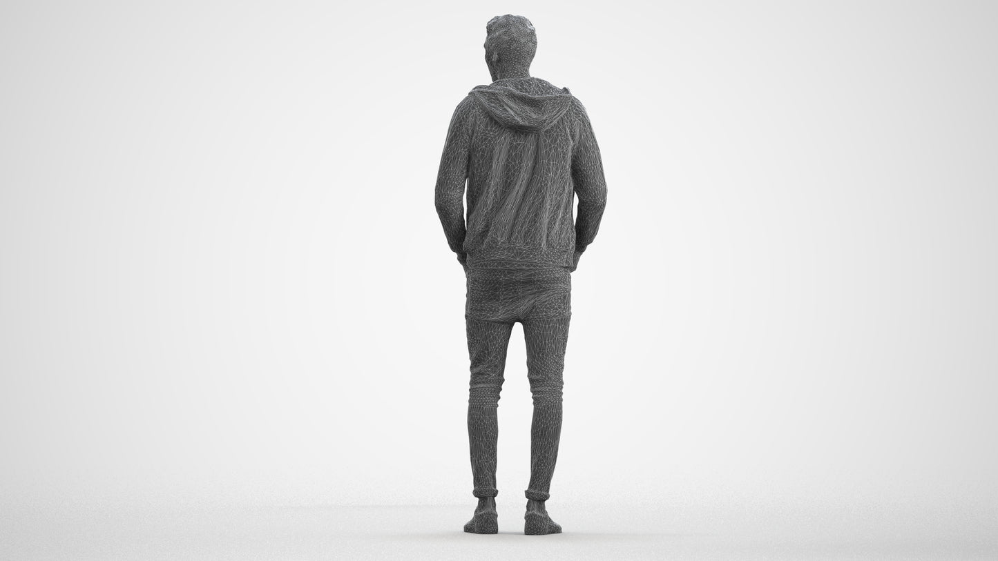 realistic 3D people man casual standing, render-ready for V-Ray and Corona, FBX OBJ, wireframe front view