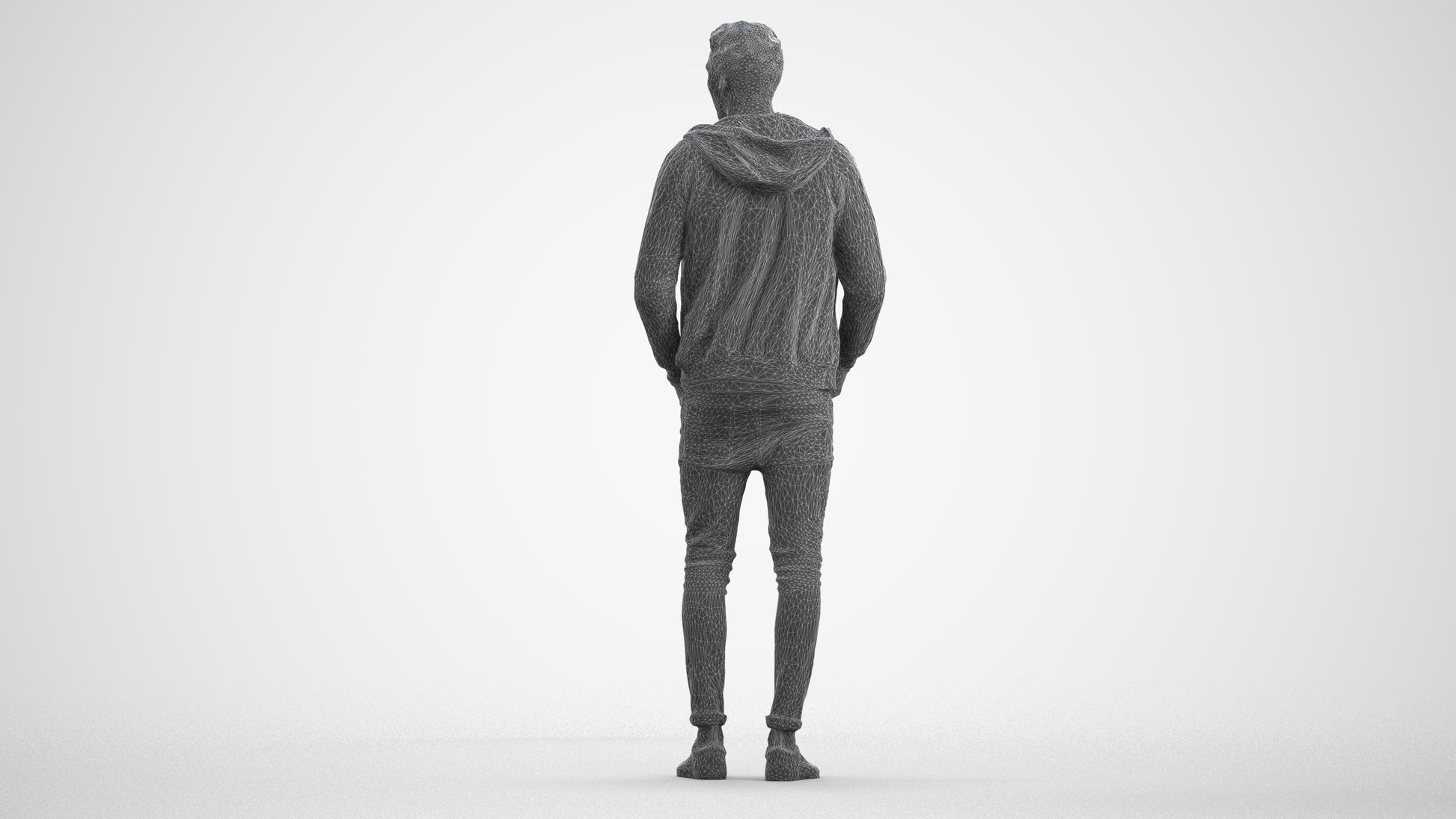 realistic 3D people man casual standing, render-ready for V-Ray and Corona, FBX OBJ, wireframe front view