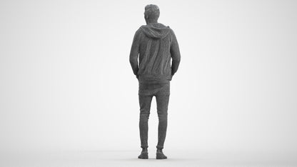 realistic 3D people man casual standing, render-ready for V-Ray and Corona, FBX OBJ, wireframe front view