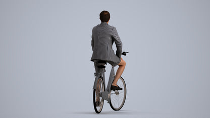 3D scanned man cycling business, photorealistic archviz people for Enscape and SketchUp, front view render