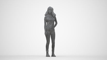 realistic 3D human woman casual standing, archviz people FBX OBJ for Blender, wireframe back view