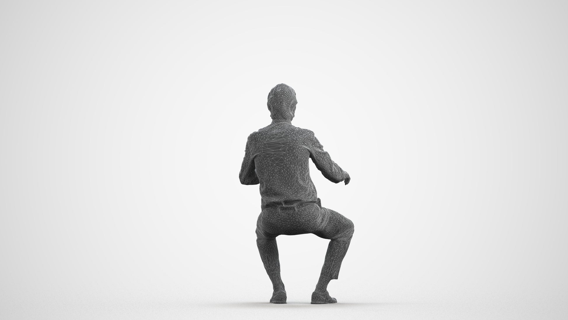 3D human model man business, photogrammetry scanned person for archviz, wireframe front view
