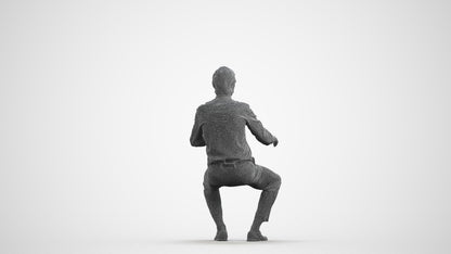 3D human model man business, photogrammetry scanned person for archviz, wireframe front view