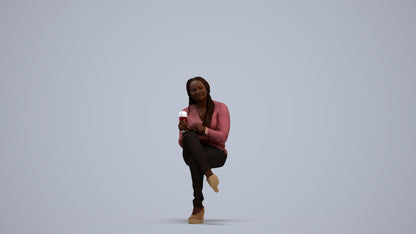3D human model woman casual sitting, photogrammetry scanned person for archviz, standing pose render