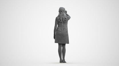 3D human model woman standing, photogrammetry scanned person for archviz, wireframe front view