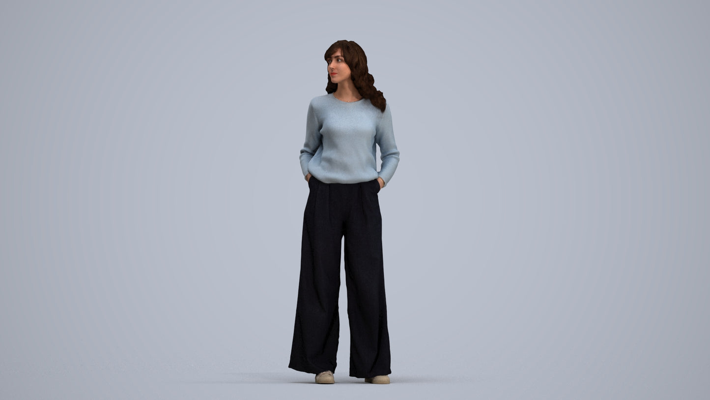 scanned 3D woman casual standing, photogrammetry people for Enscape and V-Ray, standing pose render