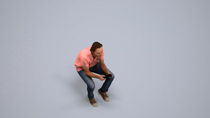 3D scanned man sitting casual, photorealistic archviz people for Enscape and SketchUp, back view render