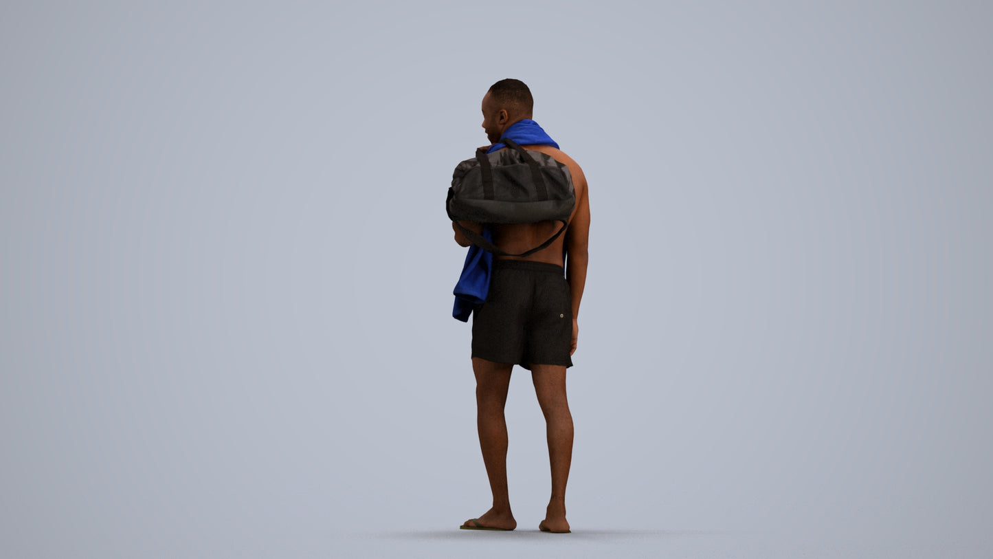 realistic 3D human man pool, archviz people FBX OBJ for Blender, front view render