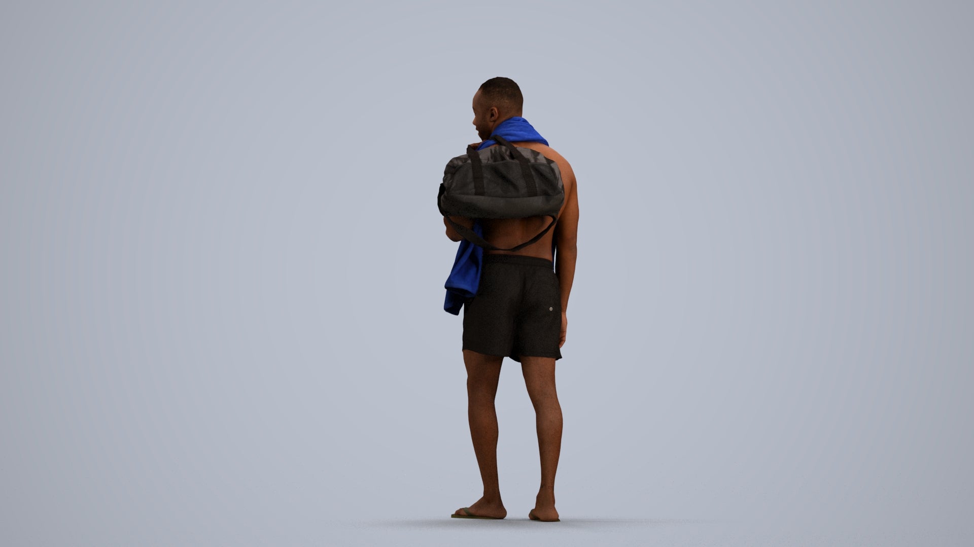 realistic 3D human man pool, archviz people FBX OBJ for Blender, front view render