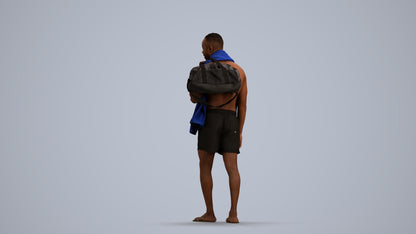 realistic 3D human man pool, archviz people FBX OBJ for Blender, front view render