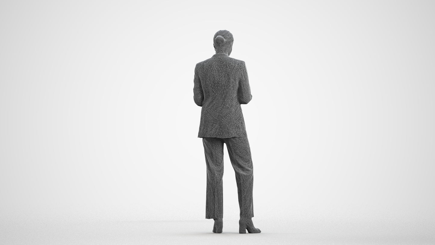 scanned 3D woman business, photogrammetry people for Enscape and V-Ray, wireframe front view