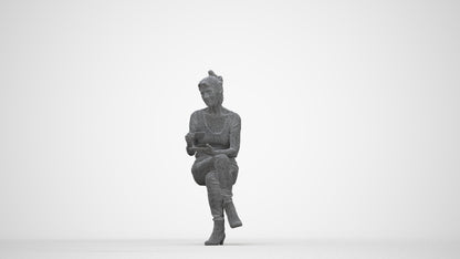 realistic 3D people senior woman casual sitting, render-ready for V-Ray and Corona, FBX OBJ, wireframe back view
