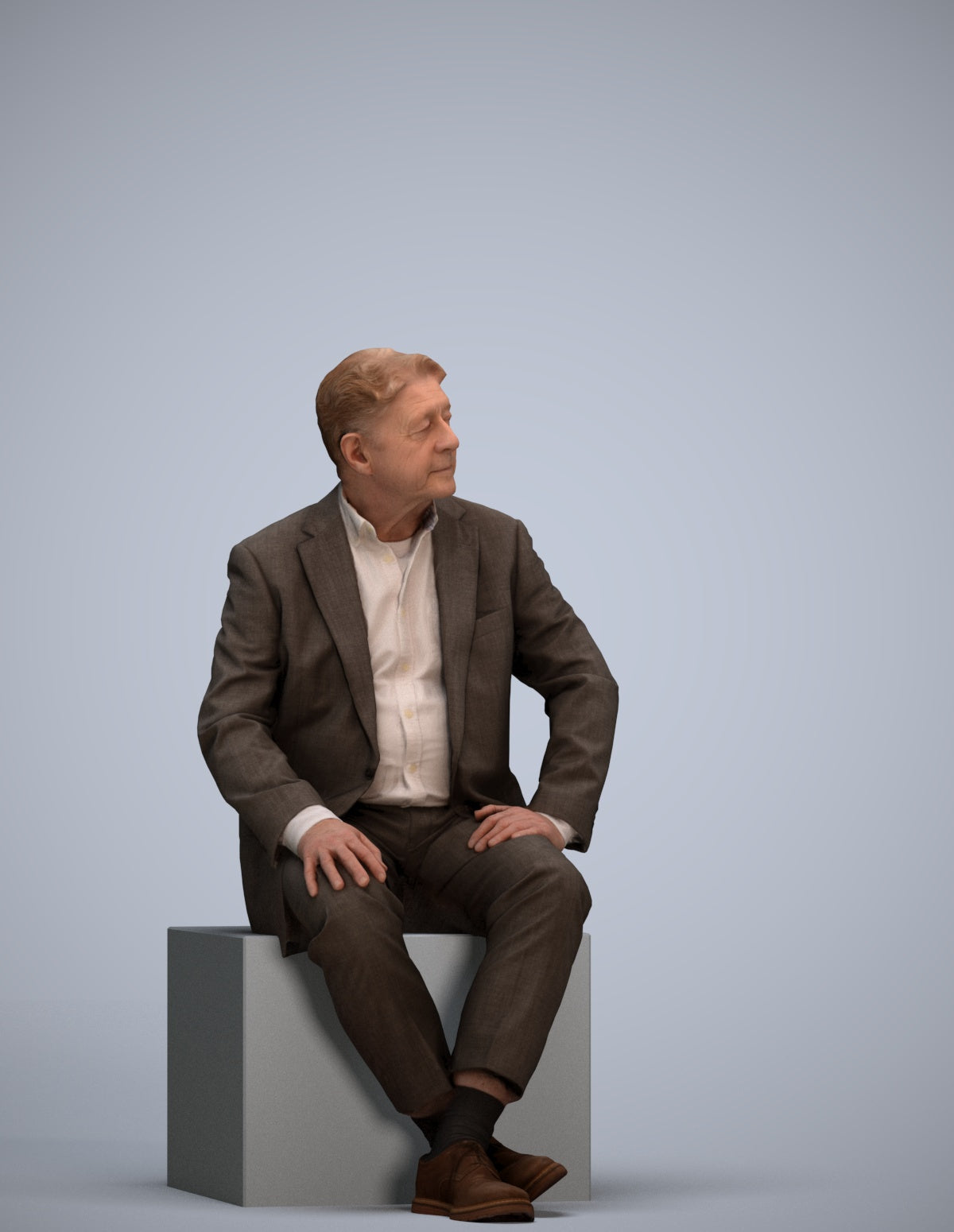 3D people model senior man business sitting, scanned human for 3ds Max rendering