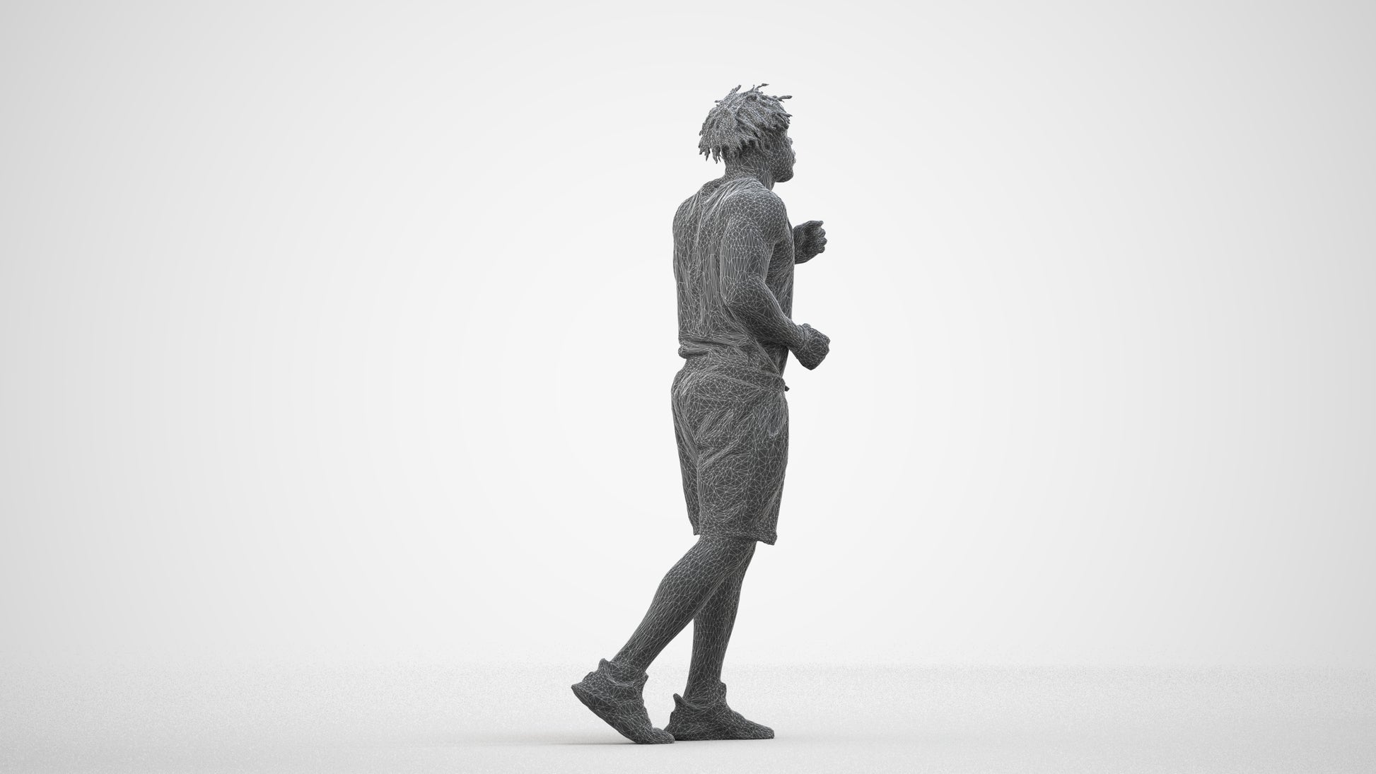 3D people model man sport, scanned human for 3ds Max rendering, wireframe side view