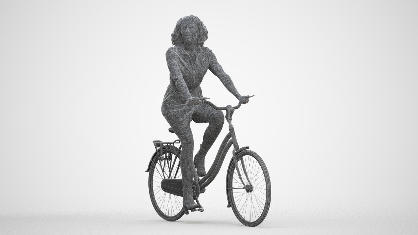 photogrammetry 3D woman casual cycling, realistic human model archviz FBX, three-quarter front view render