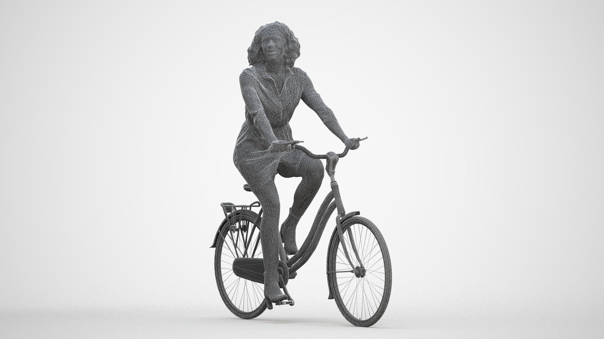 photogrammetry 3D woman casual cycling, realistic human model archviz FBX, three-quarter front view render