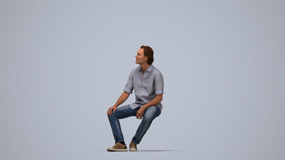 3D scanned man sitting casual, photorealistic archviz people for Enscape and SketchUp, top-down view render