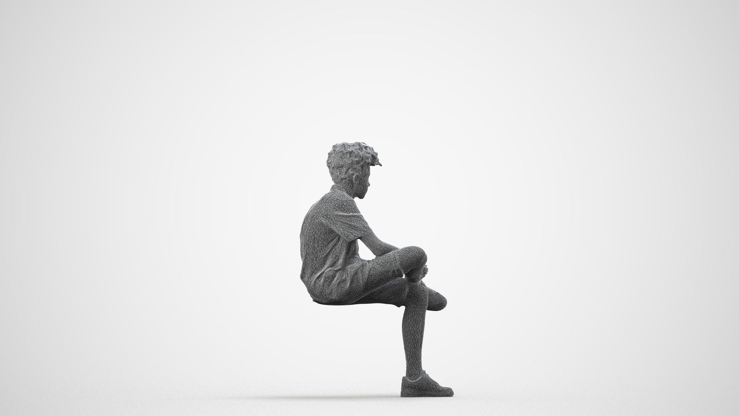 scanned 3D boy casual kids, photogrammetry people for Enscape and V-Ray, wireframe side view