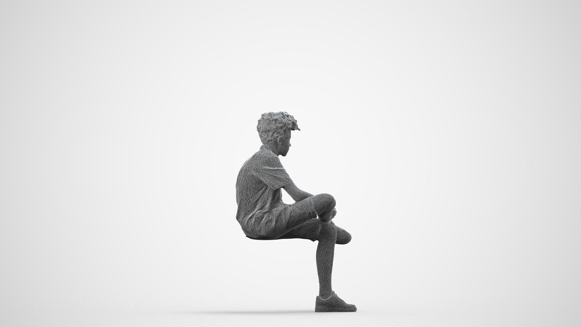 scanned 3D boy casual kids, photogrammetry people for Enscape and V-Ray, wireframe side view