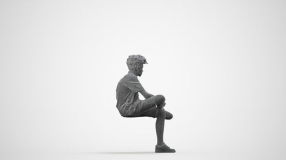 scanned 3D boy casual kids, photogrammetry people for Enscape and V-Ray, wireframe side view